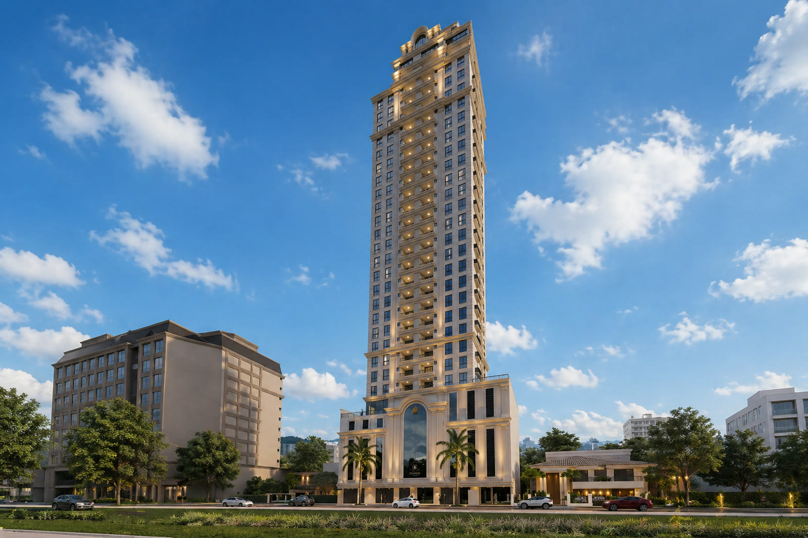 Fachada do Ethan Tower, em Porto Belo